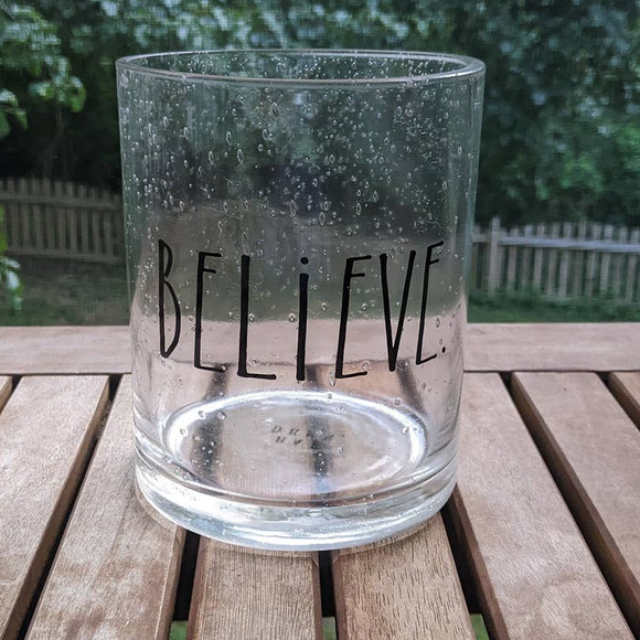 Rae Dunn Believe Black Bubble Clear Glass Vase Hurricane Lamp Pillar Candle HTF - Picture 1 of 7